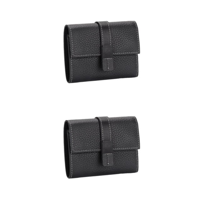 pitrice Leather Women Purse Rectangular Trifold for Zipper Hasp Stylish Card Holder Photo Folder Wallet Notecase Birthday Gift Black 2Set