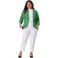 thumbnail image 3 of DARING DIVA Women's Plus Blazer 3/4 Ruched Sleeve Open Front Jacket 1X Green, 3 of 6