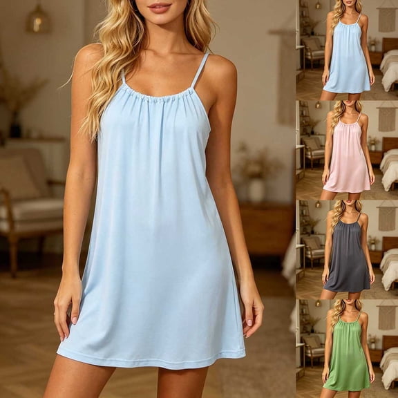 APEXFWDT Women's Full Slips Nightgown Adjustable Spaghetti Straps Cami Slip Dress Soft Short Sleep Dress