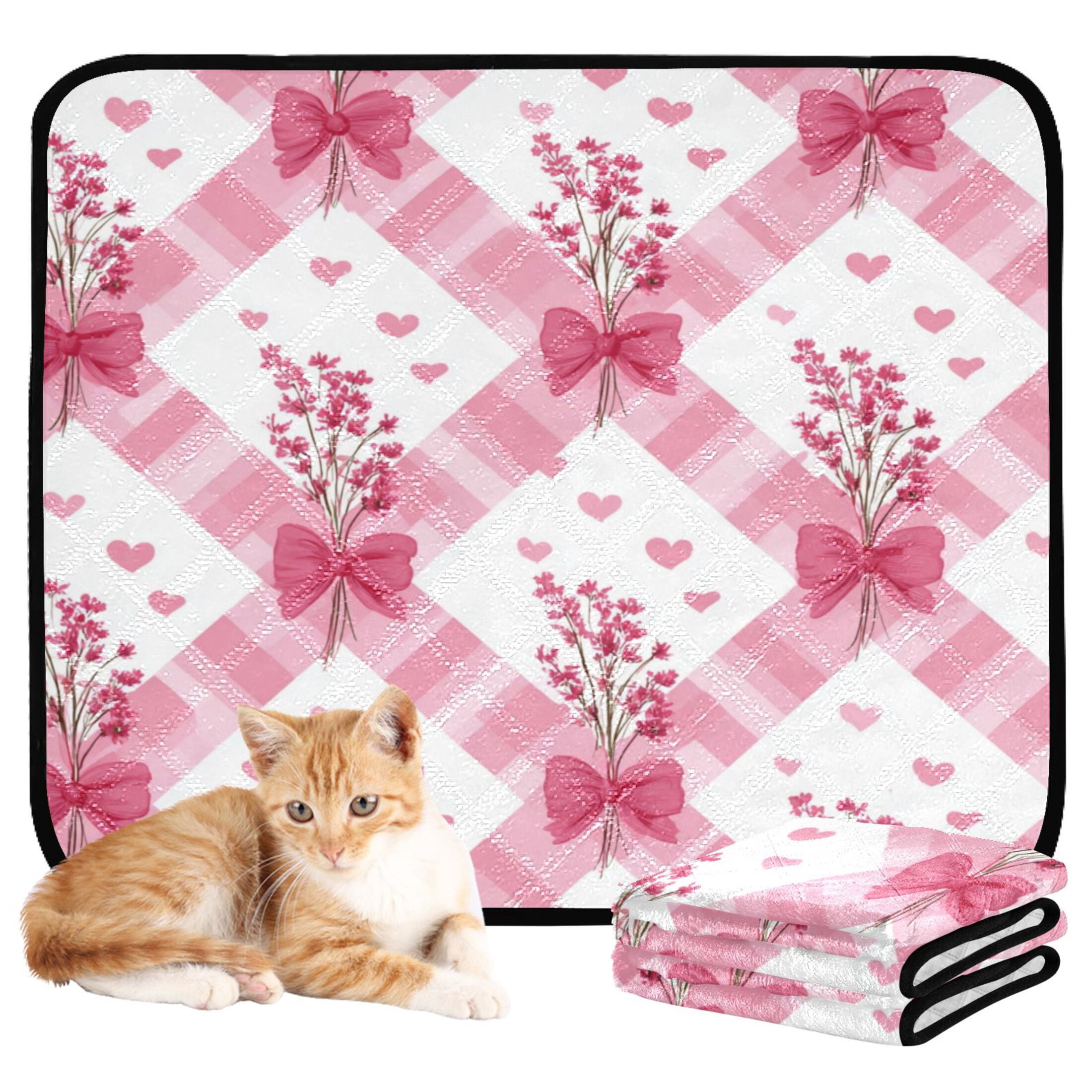 Washable Pet Pee Pads Soft Plush Absorbent Mat Non-Slip Floor Protector for for Dogs & Cats Bows and Wildflowers Pattern