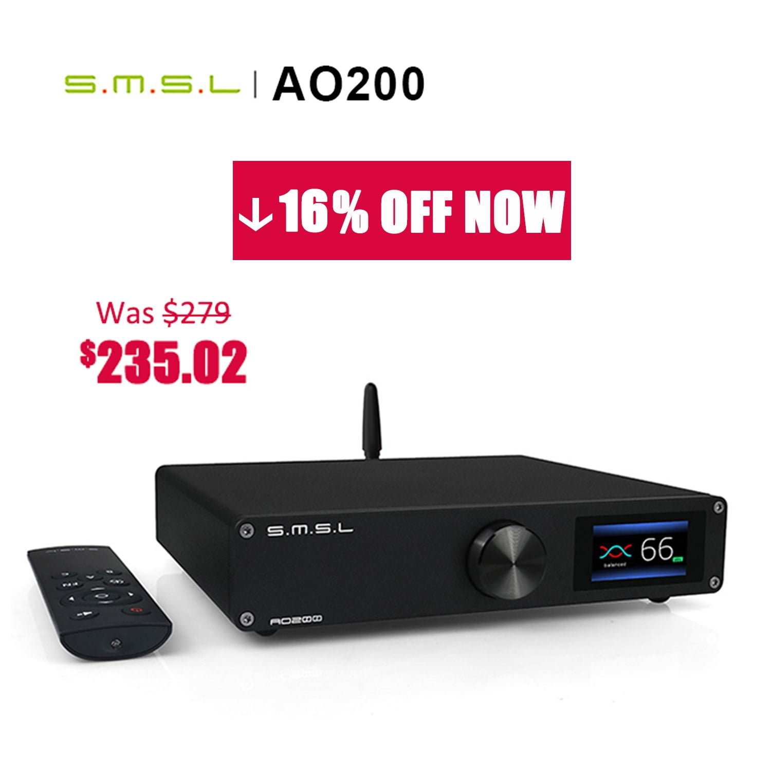 SMSL AO200 Digital Power Amplifier 2 Channel Amplifier Bluetooth HiFi Desktop Amp