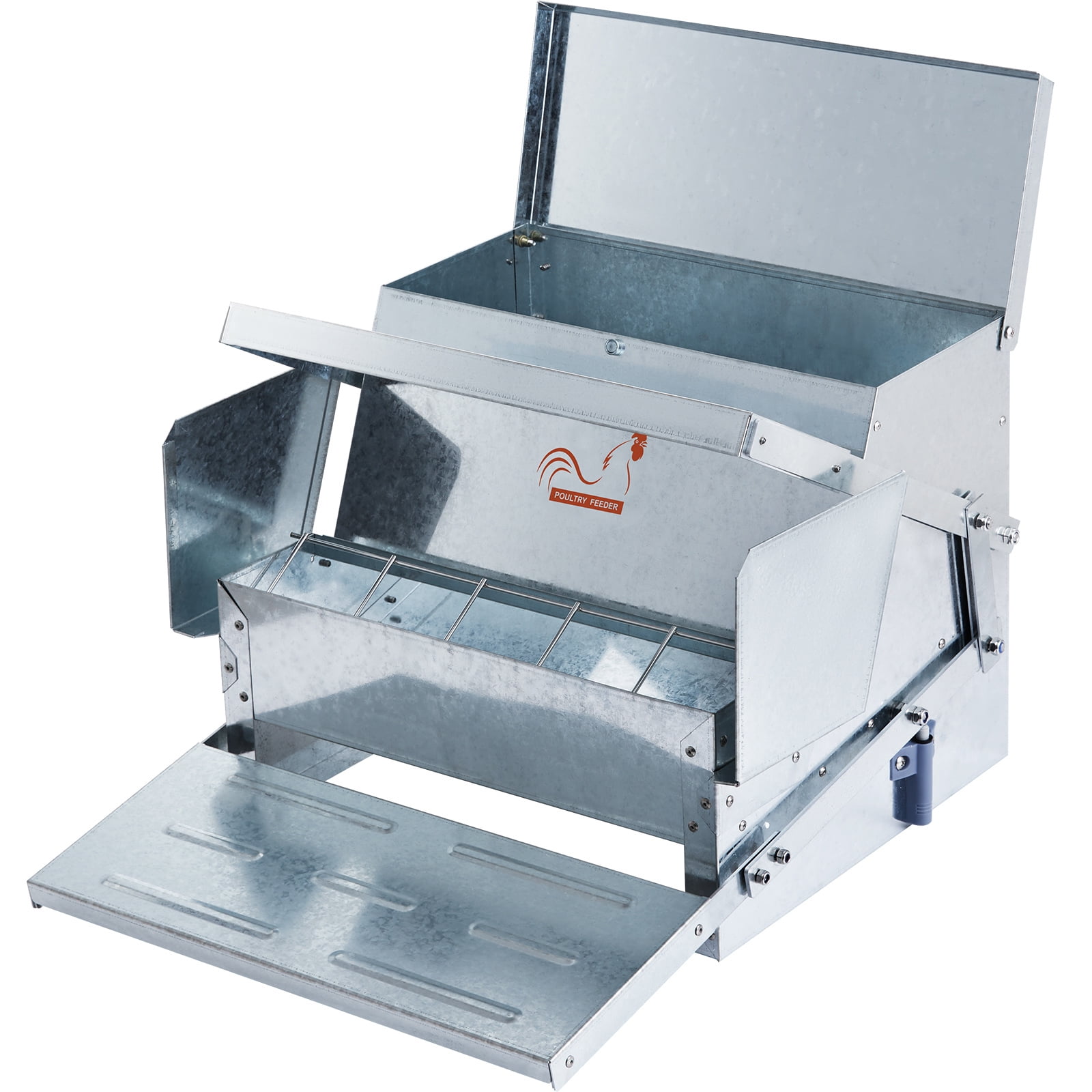 VEVOR Automatic Chicken Feeder, 25 lbs Capacity Feeds 10 Chickens up to 11 Days, Galvanized Steel Poultry Feeder with Waterproof Lid, Bird Rat Prevention, for Chickens, Pheasants, or Roosters