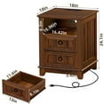 thumbnail image 2 of 2 Drawers Farmhouse Nightstand with Charging Station, Rustic Bedside Tbale with Drawers for Bedroom, Vintage End Table with Open Shelf for Living Room, Brown, 2 of 8