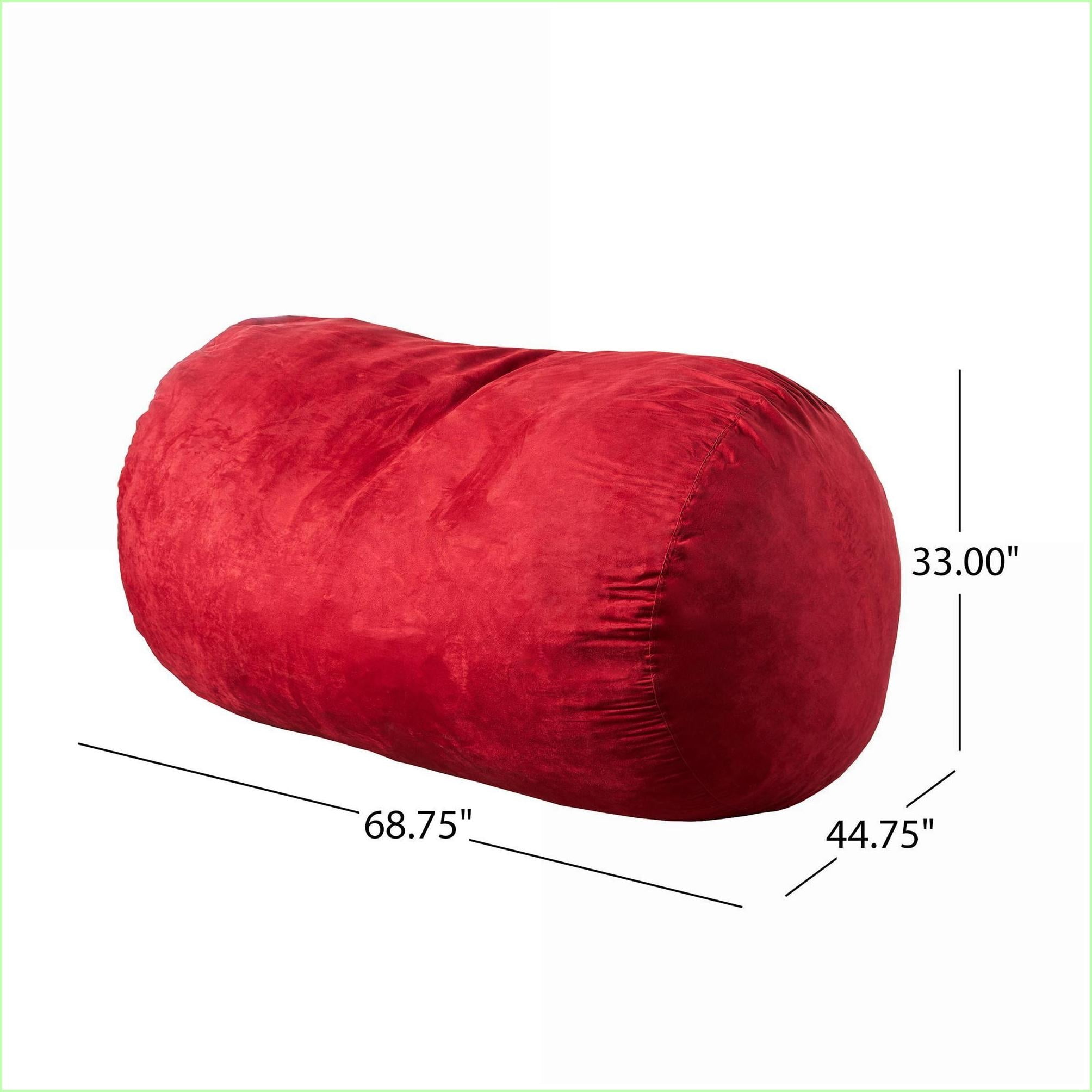 Firefly 6.5 ft Cylindrical Suede Bean Bag Chair for Adults | Red | Curved