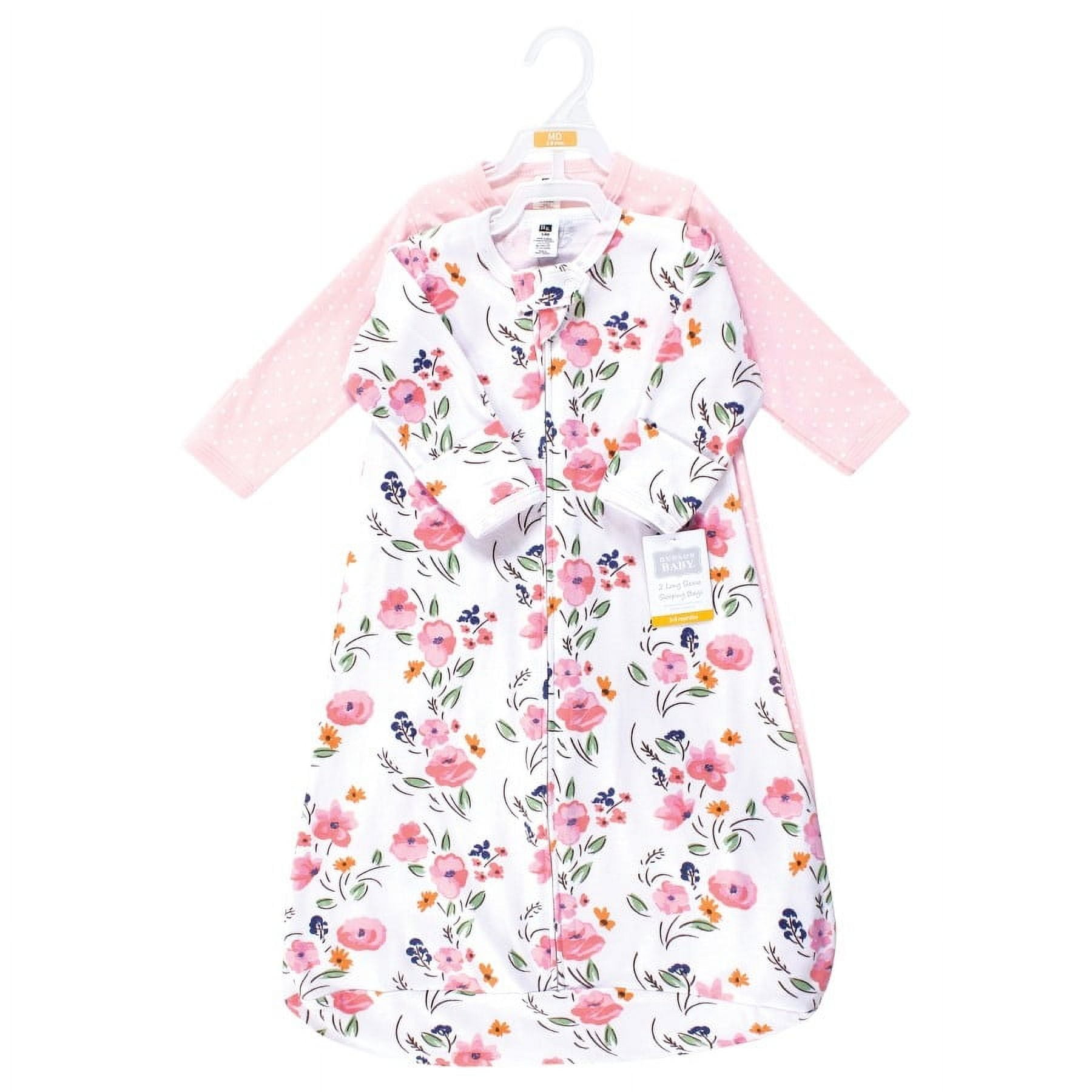 Hudson Baby Infant Girl Cotton Long-Sleeve Wearable Sleeping Bag, Sack, Blanket, Floral Bouquet Long Sleeve, 0-3 Months