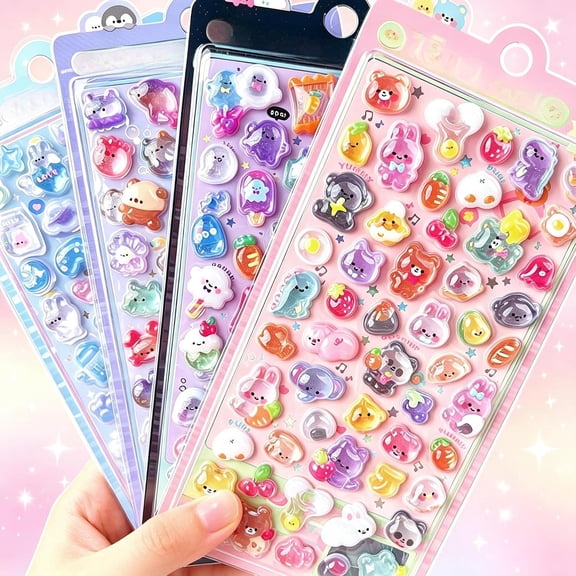 KAISA 4 Pcs,Mixed Pack Cute 3D Cartoon Animal Stickers,Resin Relief Kawaii Stickers for Scrapbooking,Journal,Aesthetic Stickers for Diy Crafts,Laptop,Water Bottle,Phone Case