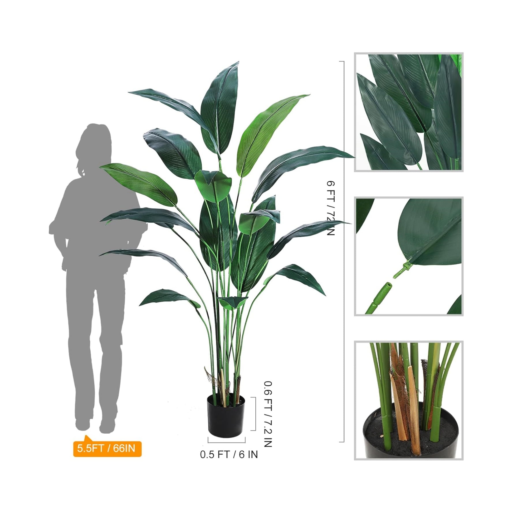 1/2 Pack Artificial Bird of Paradise Plant 6/7FT Fake Palm Tree for Indoor Outdoor Modern Decor Faux Plants for Home Office Perfect Housewarming Gift with Trunks Faux Leaves