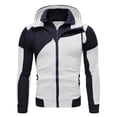 thumbnail image 3 of Men's Fake Two-piece Sports Sweatshirt with Long Sleeve Zipper Hooded Jacket - Color Block Casual Coat for Winter Activities, Christmas Gifts, and Outdoor Fun,White,XL, 3 of 5
