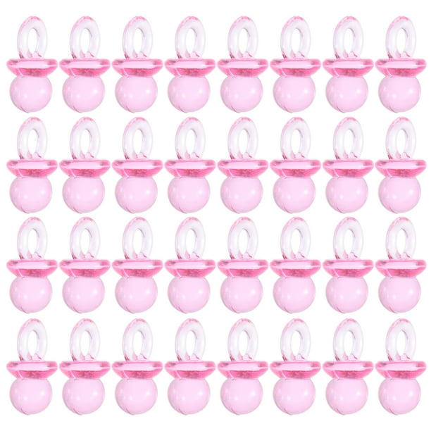 50 chupetes de acrílico transparente para baby shower (rosa)