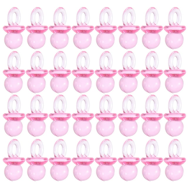 50 chupetes de acrílico transparente para baby shower (rosa)