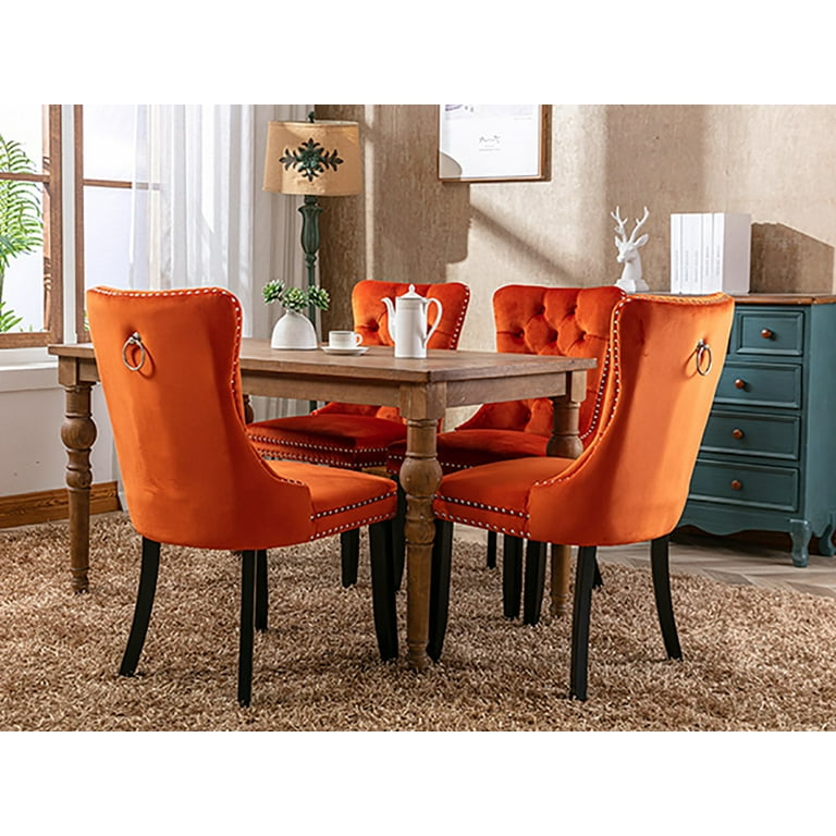 ODUSE-DAILY Orange Velvet Dining Room Chairs Set of 4, Solid ODUSE-DAILY Orange Velvet Dining Room Chairs Set of 4, Solid