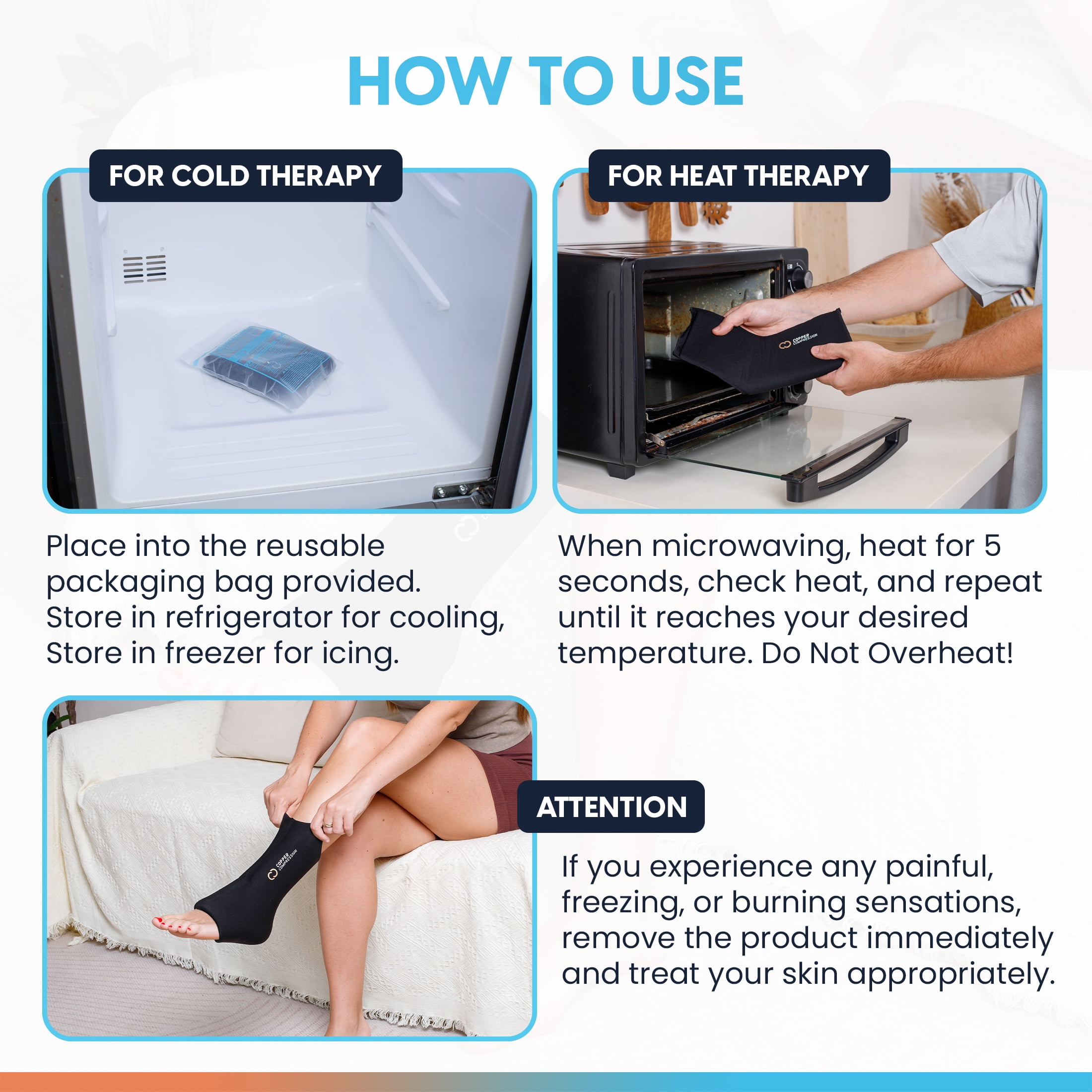 CopperFreeze™ Ankle Sleeve – Hot & Cold Therapy for Pain Relief, Swelling & Sprains. Heating & Cooling Support for Ankle and Foot. One Size Fits Most
