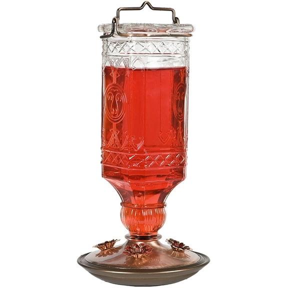 good fortune 8118-2 Glass Antique Bottle Hummingbird Feeder, Clear