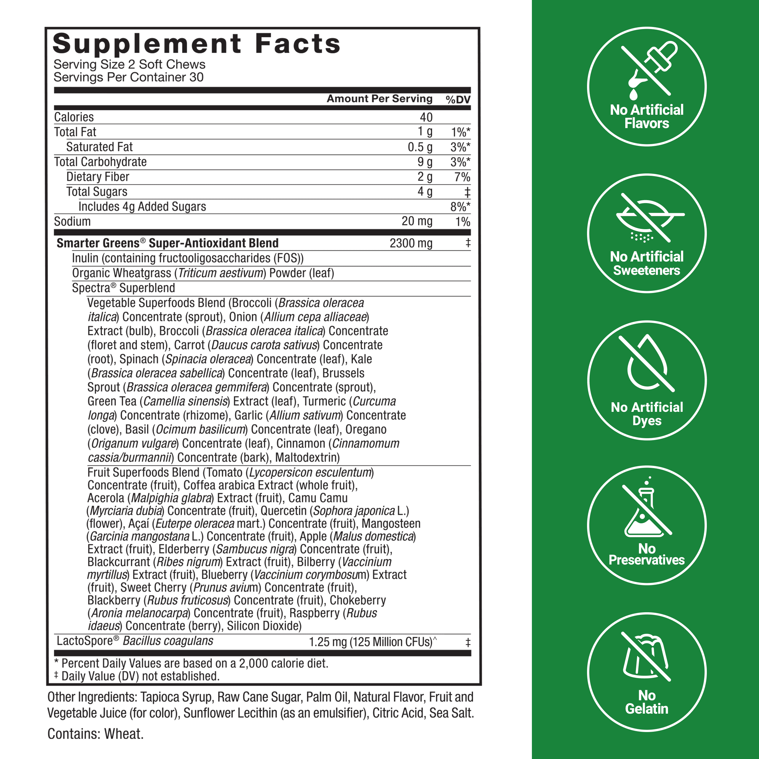 Force Factor Smarter Greens Supplement with Probiotics, Antioxidants & Fiber for Bloating, Digestion, Gut Health & Energy, Summer Berry, 60 Soft Chews