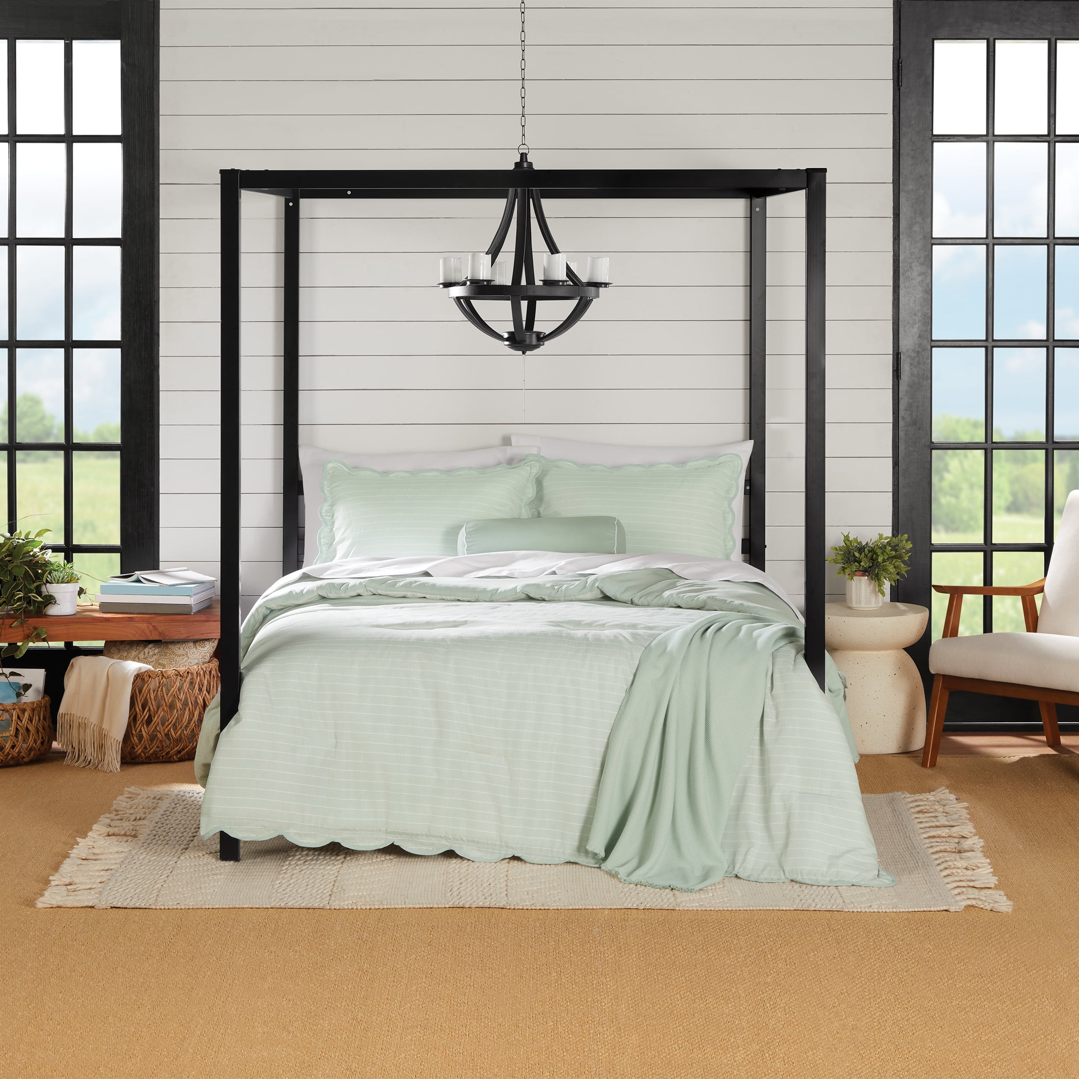 Mainstays King Comforter Set, All-Season, 5-Piece, Sage Pick Stitch Scallop