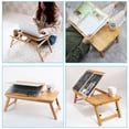 thumbnail image 4 of Anvazise Bed Folding Table Adjustable Bamboo Laptop Desk with Fan Cooling Effect Tilting Top Drawer Foldable Bed Table Portable Breakfast Serving Tray (Wood color), 4 of 13