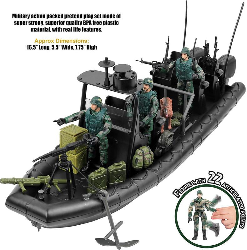 Click N’ Play Military Elite Swat Unit Force Patrol Dinghy Boat 25 Piece Play Set with Accessories.
