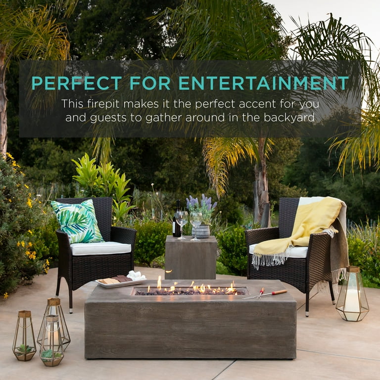 Best Choice Products 48x27in 50,000 BTU Patio Propane Fire Pit Table, Side Table Tank Storage w/ Wood Finish, Pit Cover