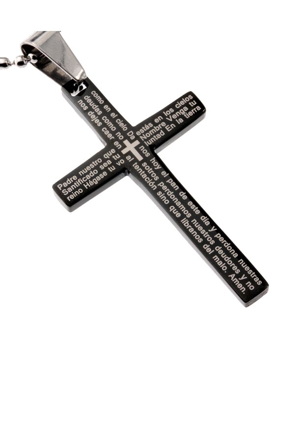 Cross Pendant, Black Cross 1.75 inches Length Pendant Lord's prayer in Spanish