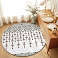 thumbnail image 2 of Round Area Rug 4ft Boho Diamond Floor Carpets Indoor Floor Area Mat Stain-Proof Mat Circle Rugs for Living Room Dining Room Kitchen Bedroom, Bohemian Geometric Stripes Beads Sofa Throw Carpet, 2 of 9
