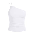 thumbnail image 6 of Women's One Shoulder Tops Thin Strap Tank Top Slimming Going Out Summer Camisole Trency Built in Bra Undershirts White S, 6 of 7