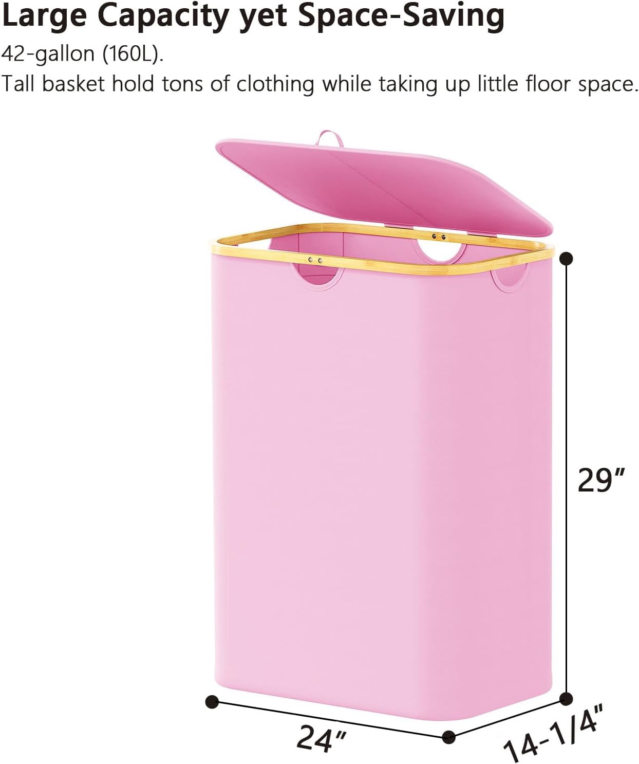 SpaceAid Double Laundry Hamper 2 Section with Lid and Removable Laundry Bags, 160L Clothes Basket, Pink