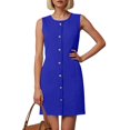 thumbnail image 2 of NIEWTR Womens Summer Dress Crew Neck Button Decoration Sleeveless Sundresses Work Casual Tank Dress(Blue,2XL), 2 of 6
