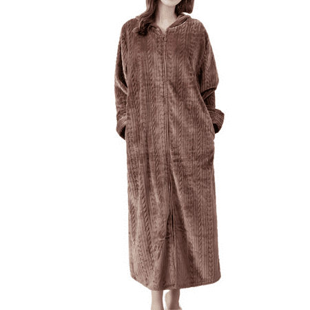 

Homgro Women s Long Sleeve Robe Ladies Oversized Long Hooded Zipper Fuzzy Fleece Bathrobe Family Lounging Zipper Soft Plush Housecoat Winter Warm Fluffy Maxi Duster Robe Coffee Medium