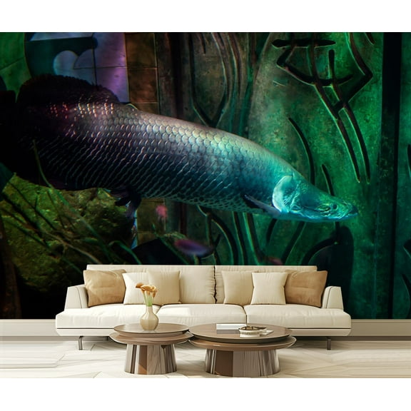 Peel and Stick Wallpaper Canvas Arapaima largest fresh water fishes Oceanarium Modern Art Wall Mural Decor Self Adhesive and Removable 69in x 98in