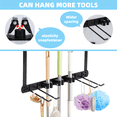 thumbnail image 3 of Broom Holder Door Mount,Door Mounted Broom and Mop Holder with Dual Tool Hooks, Three Slots, and One Tool Storage Basket For Laundry Room, Garage, Closet, warehouse, Kitchen Decor (black), 3 of 6