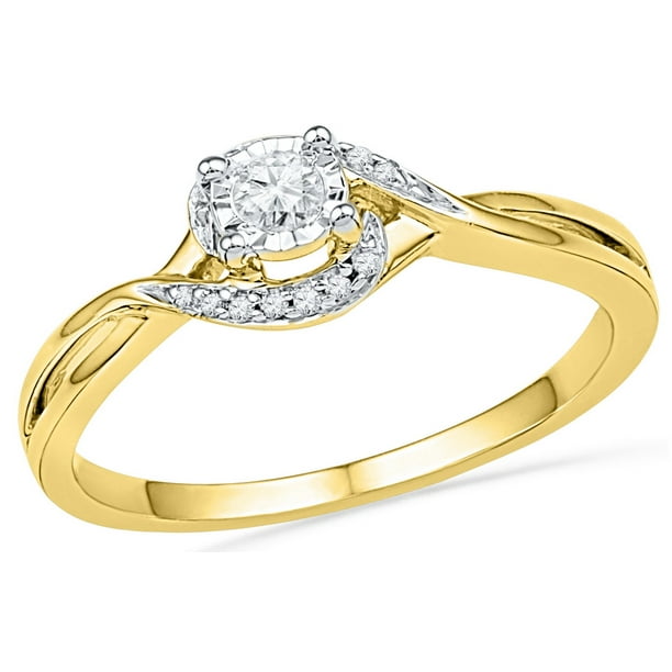 AA Jewels - Size - 10 - Solid 10k Yellow Gold Round White Diamond ...