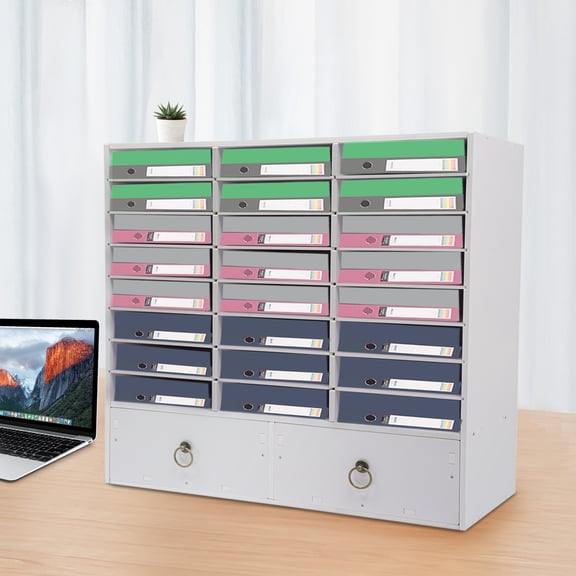 Storage Cabinet, Storage Cabinet Paper and Mail Organizer with 24 Compartments and 2 Drawers
