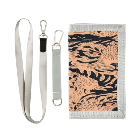 Nylon Fabric Wallet Compact Bifold With Zipper Coin Pocket Card Slots And Detachable Keychain Lanyard Pattern Of The Beast