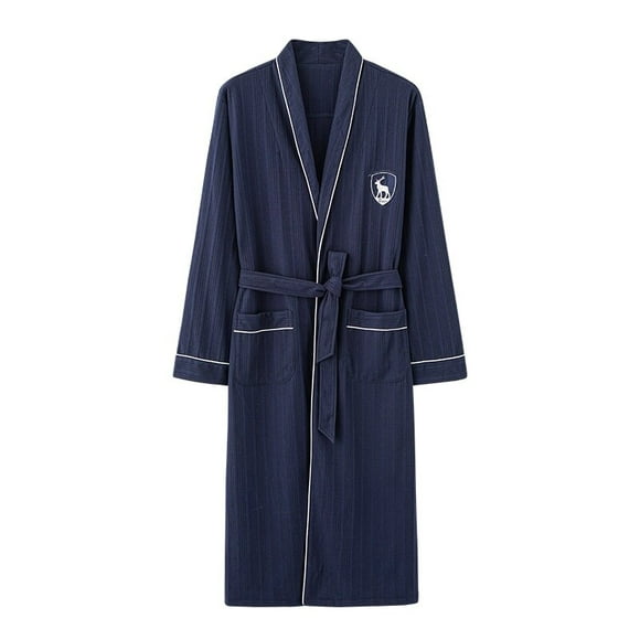Men's Plus Size Spring and Autumn Pure Cotton Long Nightgown Solid Color Bathrobe Morning Coat Mid-Length Spa Kimono M-4XL