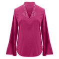 thumbnail image 4 of Holzkary Women's Long Bell Sleeve Tops Ruffle Blouse for Work Dressy Casual Work Tunic Shirts Clothes 2025 Fashion V Neck Drilling Solid Color Long Sleeve Blouses Light Weight Work Shirts Hot Pink S, 4 of 5
