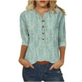 thumbnail image 1 of Birdeem Womens Printed Button 3/4 Sleeve T-Shirt Loose Top, 1 of 12