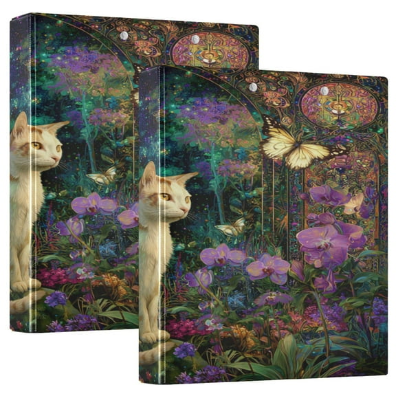 3 Ring Binder 1.5 inch Round Rings with Interior Pockets Binders Organizer Office School 1Pack Orange Cat in The Secret Garden