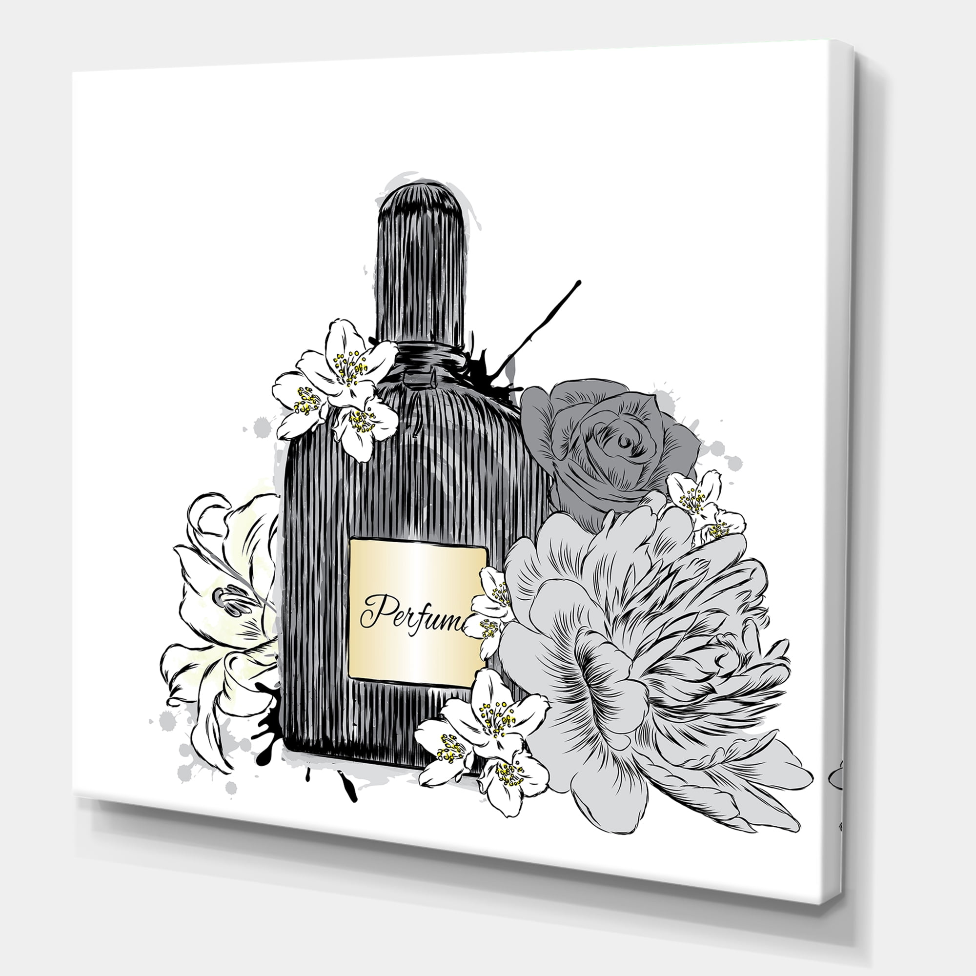 Bouquet of Flowers and Perfume Bottle III 16 in x 16 in Painting Canvas Art Print, by Designart
