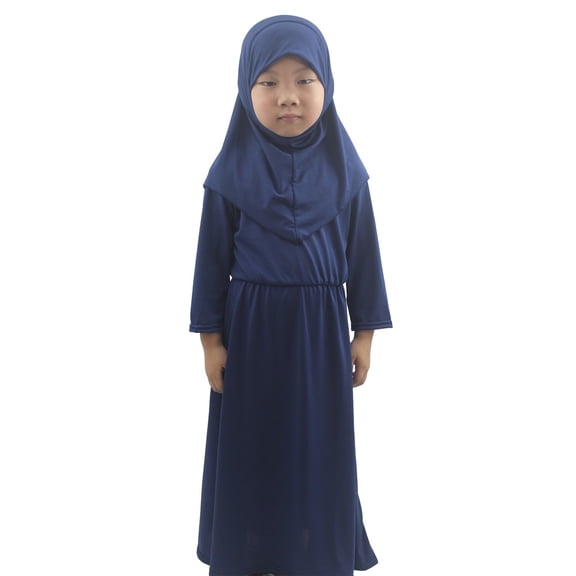 Otqutp 2pcs Girls Muslim Abaya Prayer Dress with Hijab 𝗜slamic Middle Eas𝘁 Arab 𝗗ubai Robe Full Cover Ramadan Eid Clothes