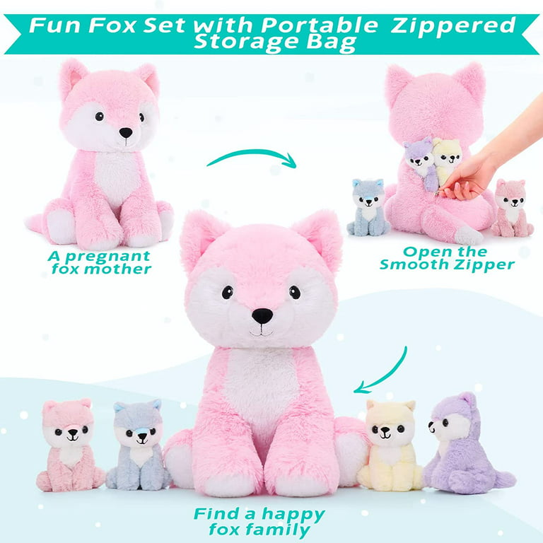 MaoGoLan 19 Fox Stuffed Animals Plush Toys Fox Mommy & Babies Set