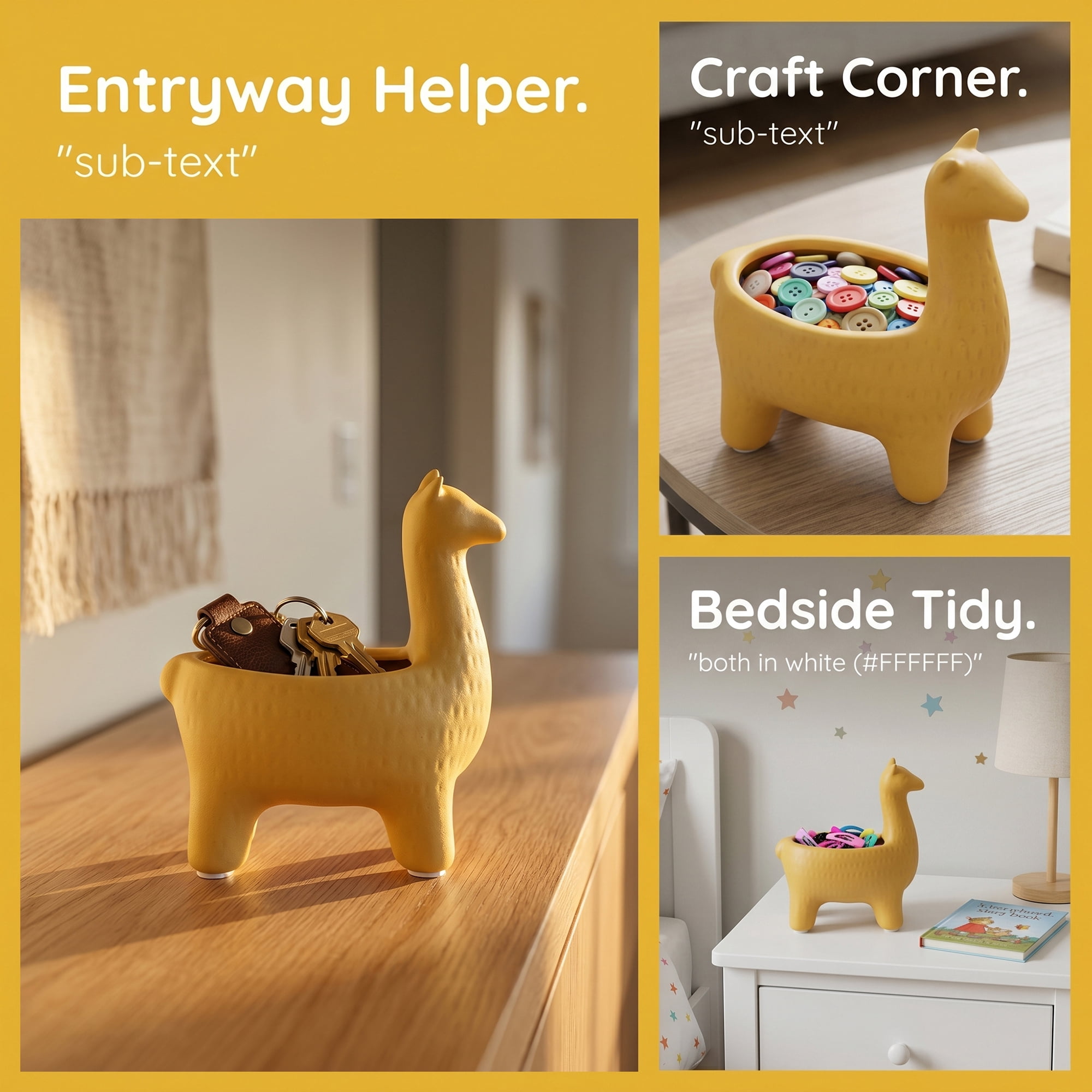 Unique Bargains Alpaca Ceramic Llama Jewelry Dish Key Holder Bowl Yellow 8.3*5.9*9.4inch