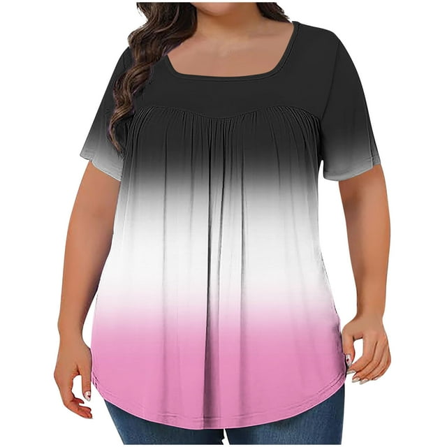 SwiftWear Women's Plus Size Gradient Color Oversized Tunic Tee – Casual Short Sleeve Spring-Summer Top with Everyday Versatility