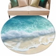 thumbnail image 2 of Summer Beach Coastal Round Rugs 8ft, Watercolor Seaside Waves Ocean Non Slip Washable Rug Runner, Low Pile Indoor Floor Carpet Mat Bathroom Rugs for Living Room, Bedroom, Kids Room, 2 of 9