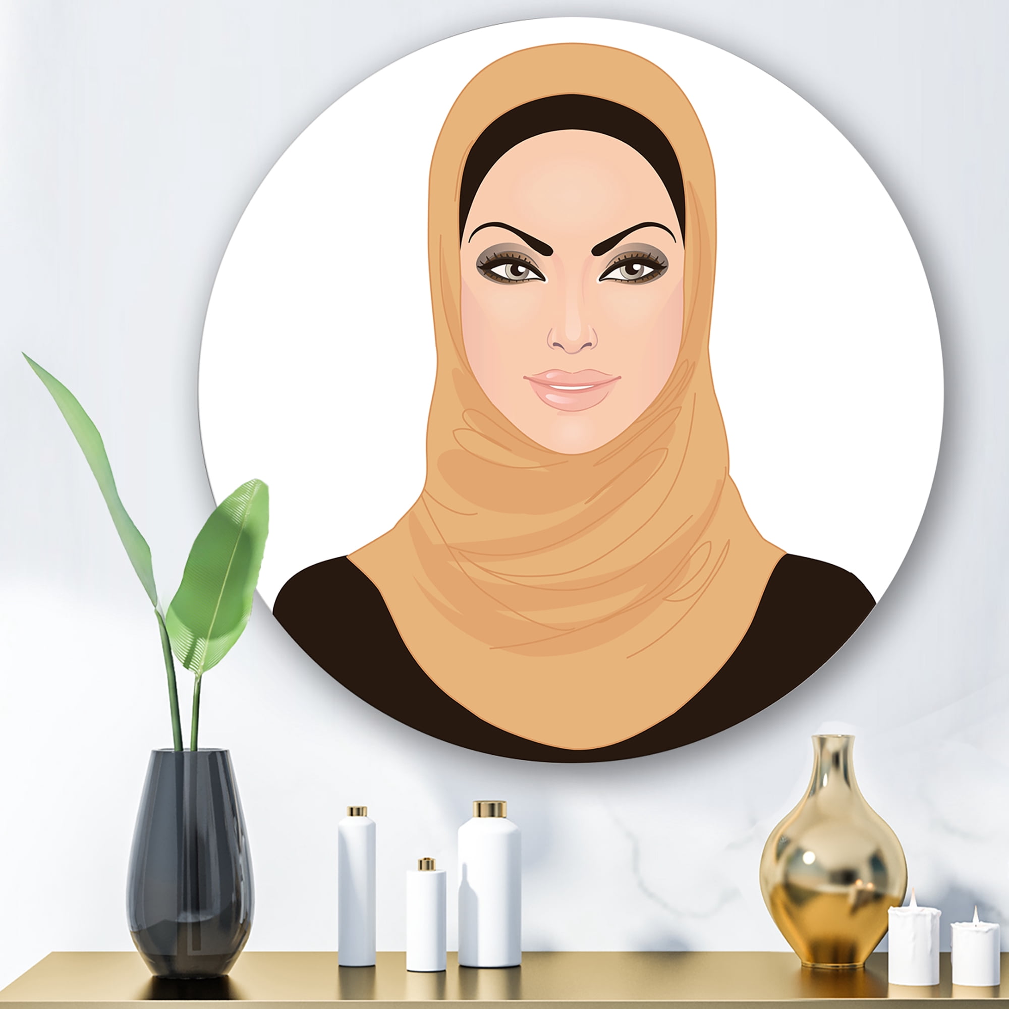 Designart 'Portrait of Muslim Girl In Traditional Hijab' Modern Circle Metal Wall Art 11x11 - Disc of 11