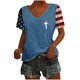 thumbnail image 1 of Fiudx Liquidación de Ahorros de Verano Top de Manga Corta con Cuello En V Estampado Del Día de La Independencia para Mujer Tops de Manga Corta con Cuello En V, 1 of 2