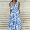 thumbnail image 2 of VBVC Women's Floral V-Neck Maxi Dress,Sleeveless Button Detail Flowy Dress For Women,Ladies Summer A-Line Beach Boho Sundress with Pockets,Light Blue,S-5XL, 2 of 6