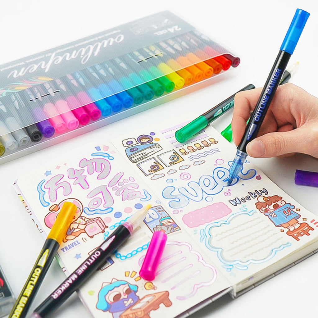 Double Line Glitter Outline Markers Glitter Pens With Metallic Ink For Creative