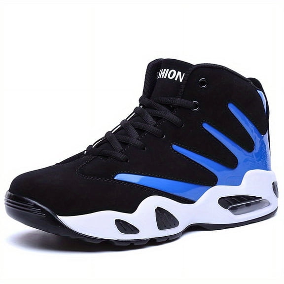 Men's Professional Basketball Shoes, Comfy High Top Breathable Non Slip Shock Absorption Lace Up Air Cushion Sneakers For Training Running Walking