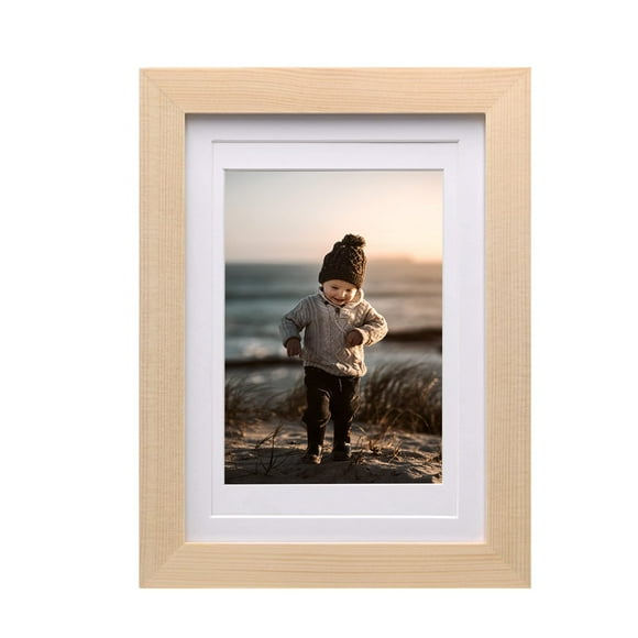 KINLINK 5x7 Picture Frame Natural Wood Frame with Acrylic Plexiglass for Pictures 4x6 with Mat or 5x7 without Mat, Tabletop and Wall Mounting Display