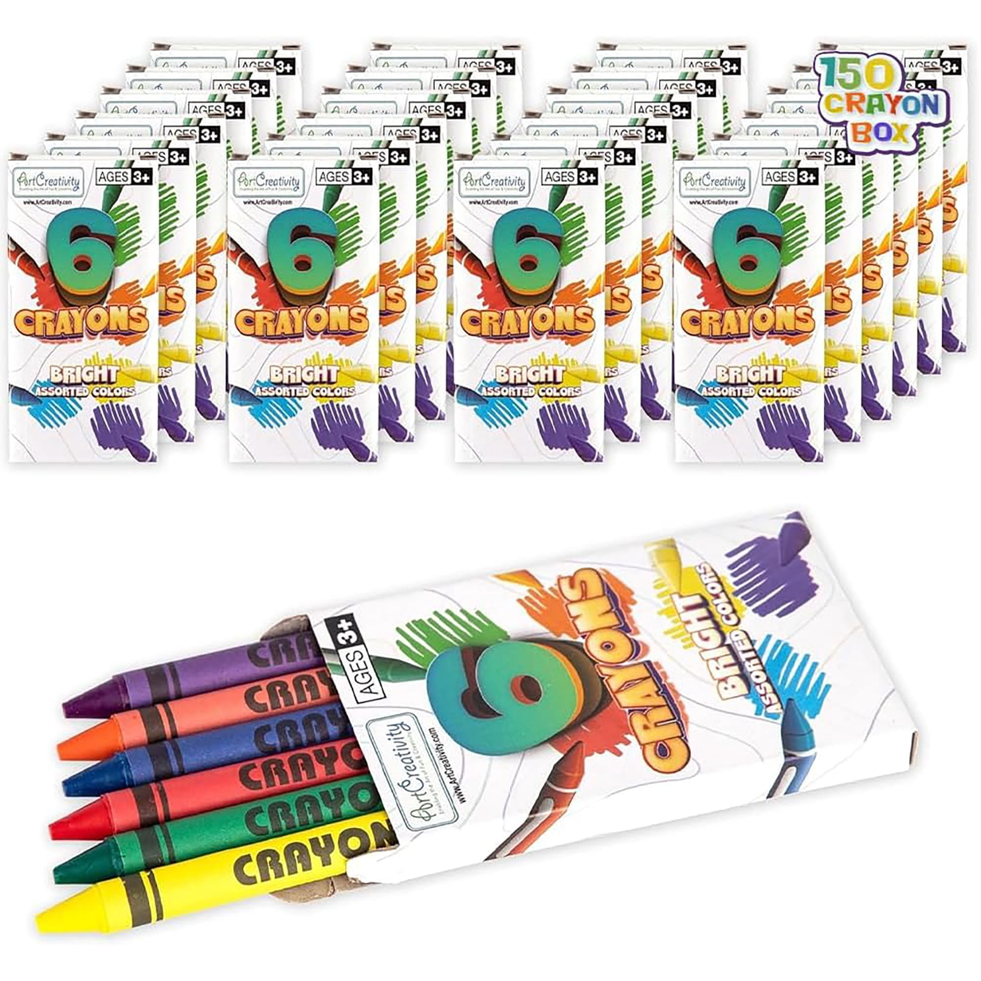 ArtCreativity: Crayons Bulk Set - 150 Packs - 6ct Individual Boxes (900ct Total) - Kids Art Supplies For School Classrooms, Daycare, Party Favors